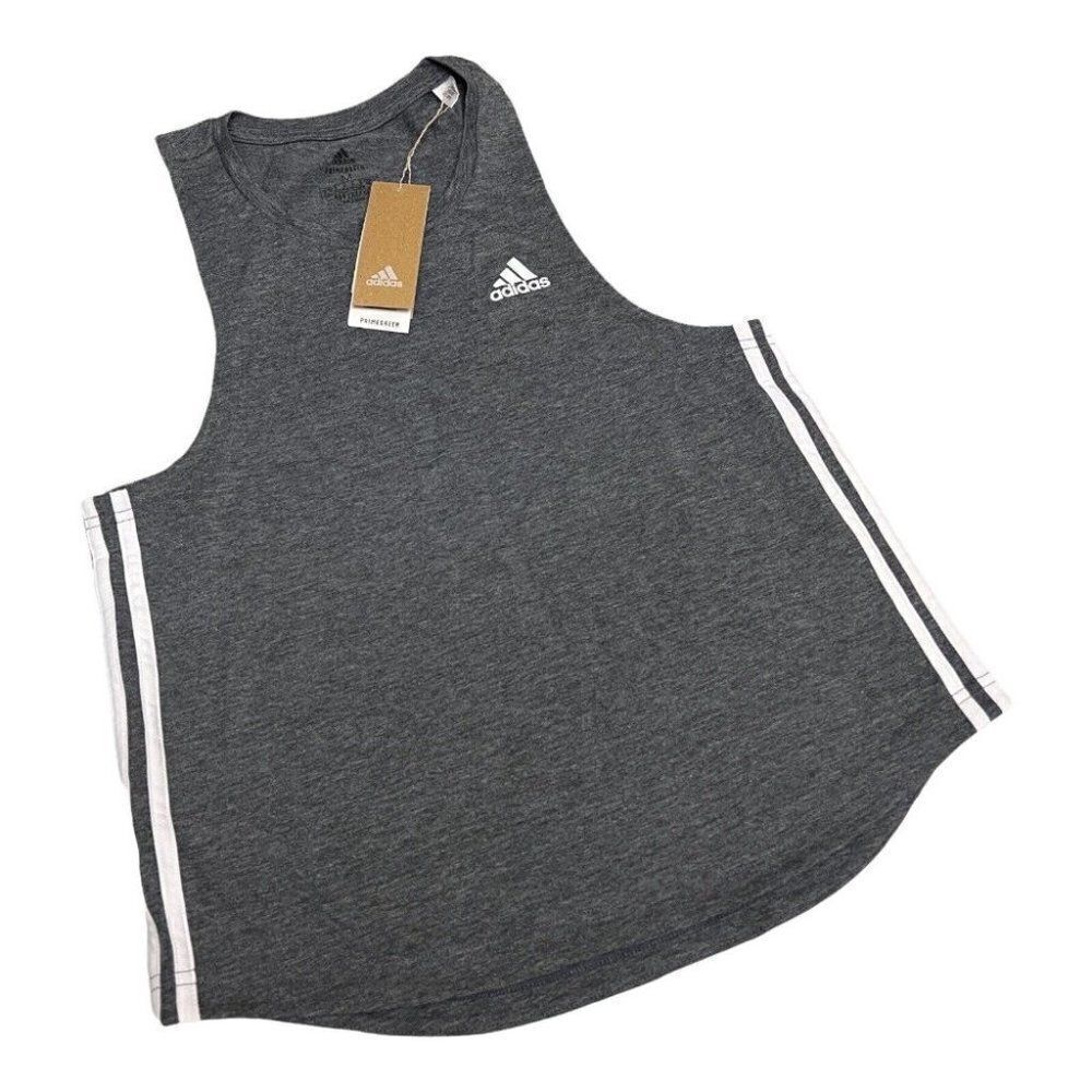 Adidas Stripe‎ Training Tank Top GN1537 Gray Muscle Workout Logo
